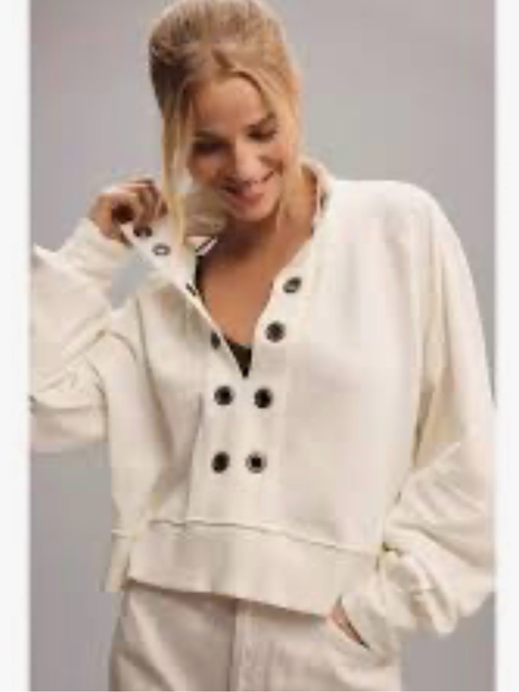 Pilcro Cream Lightweight Knit Top With Contrast Trim Xl